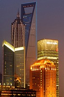 View of Pudong Business District Skyline (behind ´World Financial Center´ and ´Jin Mao Tower´) from the ´Bund´ or ´Wai Tan´, Shanghai, China, Asia.
