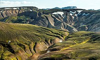Landmannalaugar, Landmannalaugur view of Kryolite mountains from Blahnjukur Blue Mountain, Iceland