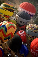 Group of hot air balloons taking off in European hot air balloon festival Igualada, Barcelona, Catalonia, Spain, Europe.