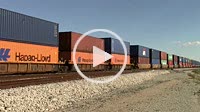 Picacho, AZ, USA - October 18,2014: Freight train containers moving along the track.