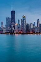 Chicago Waterfront at dusk, Illinois, USA.