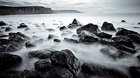 Long exposure of rocky coastline, Crozon Peninsula, Finistere, Brittany, France.