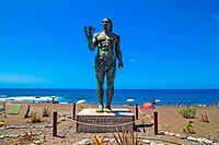 statue of Hautacuperche guanche king on the beach of Valle Gran Rey municipality. La Gomera island