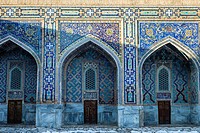 Dormitory cells of Tilya-Kori Madrasah at Registan, Samarqand, Uzbekistan.