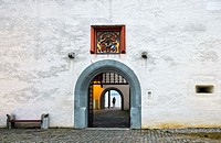 Portal of the Nyon castle, Château de Nyon, Nyon, Vaud, Switzerland.