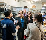 New York City Council Speaker Melissa Mark-Viverto, left, with Councilmember Helen Rosenthal, right, greets volunteers and staff at the West Side Camp...