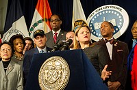 New York City Council Speaker Melissa Mark-Viverto and members of the New York City Council express their support for the NYPD in the wake of the poli...