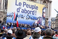 Marine Le Pen, leader of the far right National Front political party, speaks to supporters during the party´s traditional May Day rally in Paris, Fra...
