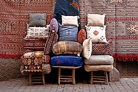 Cushions and carpets, Marrakech, Morocco