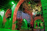 Lighted arches, Palau Reial Major, Museu Frederic Mares, Barcelona, Catalonia, Spain