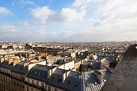 Paris, France - southest skyline seen from a Montmartre rooftop at sunset