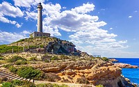 Cabo de Palos Lighthouse on La Manga, Murcia, Spain.