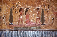 Thèbes, West bank, King’s Valley, Seti I tomb (KV47). Burial chamber, south wall, Book of Am-Douat, second hour, detail.