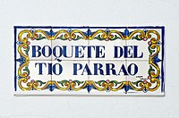 Street signs made of ceramic tiles, Villamartin, Andalusia, Spain.