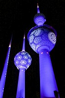 Lights show at Kuwait Towers at night, Kuwait, Kuwait City