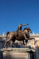 Roman emperor Marcus Aurelius statue in capitol hill in Rome, Italy