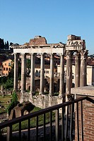 Temple of saturn and Temple of Vespasian and Titus in the Roman forum in Rome, Italy