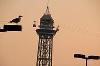 Barcelona cable car in the sunset, Maremagnum area, Port Vell, Barcelona, Catalonia, Spain