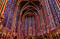 Stained Glass Cathedral Saint Chapelle Paris France. Saint King Louis 9th created Sainte Chapelle in 1248 to house Christian relics, including Christ´...
