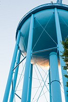 Blue water tower seen from below, Midland, Michigan, Midwest, USA.