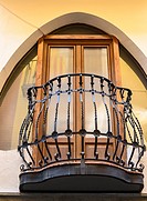 Down view of a Modernist balcony in a house of Balaguer town, Lerida province, Catalonia, Spain
