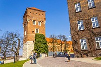 Tourists walking to the Royal Wawel Castle on the Wawel hill in Krakow, Poland, Europe.