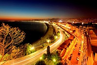 Top view above Nice city at night, Alpes-Maritimes, Côte d´Azur, French Riviera, France