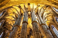 Interior of Santa Maria del Mar, the most beautiful gothic church in Barcelona.