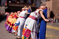 Scene from the celebrations of the Inti Raymi Festival at Plaza de Armas, Cuzco, Peru, South America.