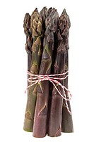 Bunch of fresh purple asparagus isolated on white.
