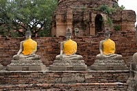 Ayutthaya Phra Nakhon Si Ayutthaya ancient capital city in Thailand, north of Bangkok. Ruins of Buddhist temples and statues of Buddha decorated with ...