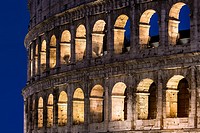 Roman Coliseum detail at night, Rome, Italy.