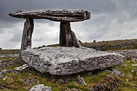 Neolithic Poulnabrone Dolmen dating between 4200 BC and 2900 BC at Poulnabrone, the Burren, Co. Clare, Ireland.