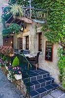 Entrance to a restaurant in the medieval village of Yvoire in Haute Savoie.
