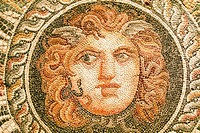 Egypt, Alexandria, National Museum, detail of a mosaic representing a Medusa mask, 2nd century AD, found during excavations of the Diana theater.