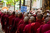 Collecting of Alms Monks at Maha Ganayon Kyaung, Amarapura, Myanmar