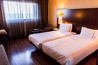 Barcelona, Spain, Luxury Hotel, AC Marriott Forum. Hotel Bedroom.