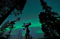 Pole Star, Big Dipper, falling star and aurora borealis same time on the sky.