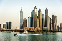Skyline of skyscrapers at Marina district in Dubai United Arab Emirates