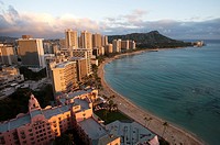 Panoramic and aerial view of Waikiki Beach. O´ahu. Hawaii. Waikiki is most famous for its beaches and every room is just two or three blocks away from...