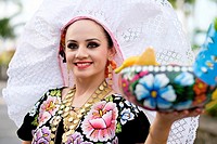 Portrait of young woman smiling. Puerto Vallarta, Jalisco, Mexico. Xiutla Dancers - a folkloristic Mexican dance group in traditional costumes represe...