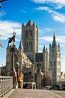Saint Nicholas´ Church and belfort´s tower from the bridge, Ghent, Belgium