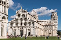 Pisa Cathedral, Duomo, and Bell Tower, Leaning Tower of Pisa, Piazza dei Miracoli, Pisa, Tuscany, Italy.