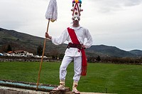 Portrait of a white Danzarin, responsible for opening the carnival procession Vijanera Silio (Cantabria).