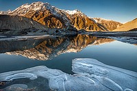 Mt Wakefield , winter reflection in Mueller Lake, Aoraki / Mount Cook National Park, Canterbury, New Zealand.