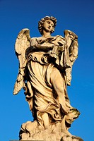 One of the angel statues known as the Angel with the Whips on Ponte Sant´Angelo, leading over the Tiber River to Vatican City.