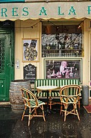 outdoor cafe table and chairs, Quai de l´Hotel de Ville, Paris, France.