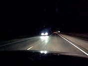 Dark night on the road, a view from the passenger´s seat, Ontario, Canada
