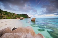 Typical granite rock formations of famous Anse Source d´Argent Beach, La Digue Island, Seychelles, Indian Ocean, Africa.