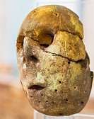 Egypt, Cairo, Egyptian Museum, a painted clay head of an idol. Predynastic, Maadi culture, found in Merimde Beni Salame.